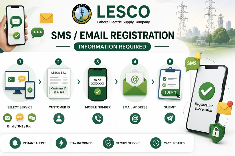 LESCO SMS Registration 3 Email info
